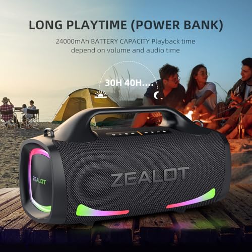 ZEALOT Bluetooth Speaker,100W Booming Sound Speakers Bluetooth Wireless, Dual Pairing, XBass, Bluetooth 5.3, 24000mAh Power Bank, Portable Outdoor Waterproof Speaker for Camping, Beach, and Party