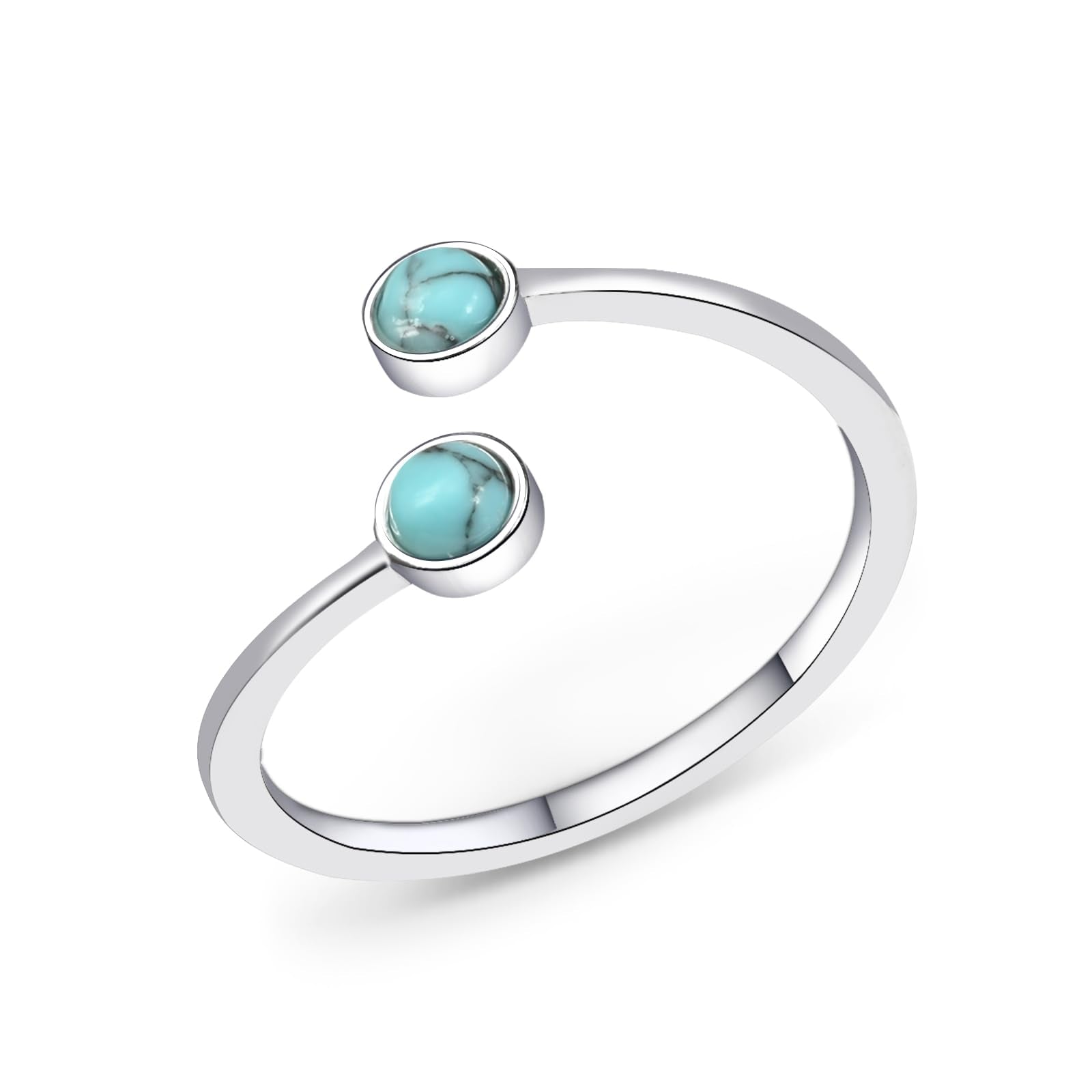 Silver Turquoise Open Ring Handmade Adjustable Statement Ring Turquoise Jewelry for Women Beautiful Double Turquoise Stone Ring for Gift