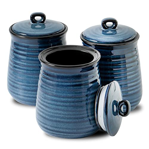 Hasense Ceramic Food Storage Jars Set of 3,25 FL OZ Kitchen Canisters with Airtight Lids, Coffee,Tea and Sugar Containers, Farmhouse Decor for Kitchen, Blue