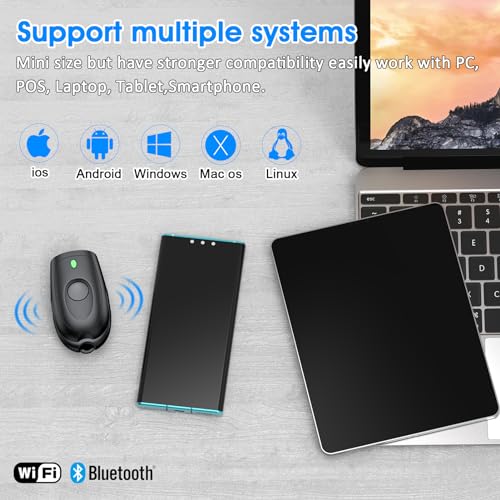 Symcode Bluetooth Barcode Scanner Mini 1D Small Portable Barcode Scanner 3-in-1 Bluetooth & 2.4G Wireless & USB Wired Barcode Scanner with Android,iOS,Computers,Windows