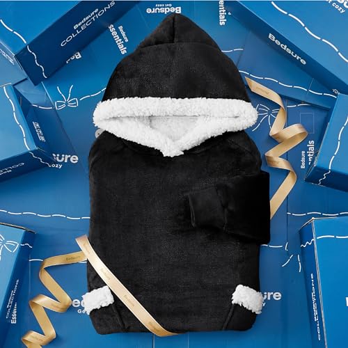 Bedsure Wearable Blanket Hoodie Women - Long Sherpa Hooded Blanket for Adult Women Men, Warm Cozy Blanket Sweatshirt with Giant Pocket and Belt, Winter Gifts for Girlfriend Mom, Standard, Magenta