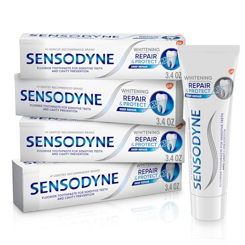 Sensodyne Repair and Protect Whitening Toothpaste, Toothpaste for Sensitive Teeth and Cavity Prevention, 3.4 oz (Pack of 4)