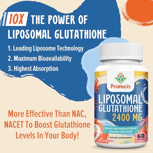 2400MG Liposomal Glutathione, Reduced L-Glutathione, Glutathione Supplement with Vitamin C, Master Antioxidants, Enhanced Absorption - Non GMO Antioxidant Supplements, Immune System, 60 Softgels