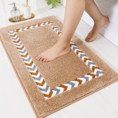 COSY HOMEER Extra Thick Bath Rugs for Bathroom - Anti-Slip Bath Mats Soft Plush Yarn Shaggy 100% Strong Polyester Mat Living Room Bedroom Mat Floor Water Absorbent Square (Beige,17x24 - Inches)