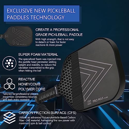 YC DGYCASI 16mm Pickleball Paddles Professional, 2024 USAPA Approved, Carbon Fiber Surface (CFS), Polypropylene Lightweight Honeycomb Core, with Cover Case Black