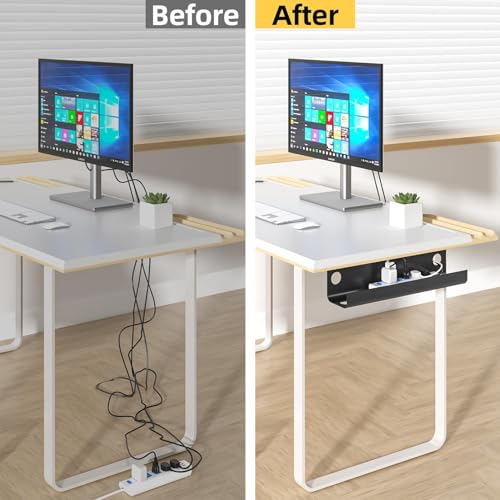 Yecaye 2 Pack Cable Management Under Desk, 31.5 in Under Desk Cable Management Tray, Cable Hider, Cord Organizer for Desk, No Screw No Drill Cable Cord Management for Office and Home, Black