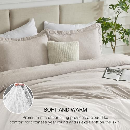 CozyLux Twin/Twin XL Comforter Set Dorm Bedding - 2 Pieces Beige Twin Extra Long Soft Luxury Cationic Dyeing Comforter for College, Breathable Lightweight Bed Sets with 1 Comforter and 1 Pillow Sham