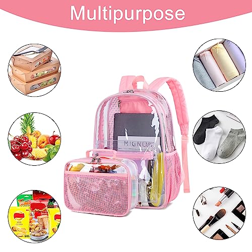 BTOOP Clear Backpack for School Kids Girls with Clear Lunch Box Large See Through Book Bags Heavy Duty Transparent Plastic Backpacks for Teens Women Work Stadium