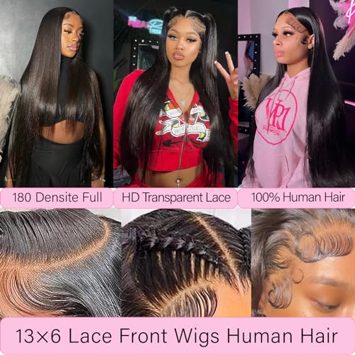 UKOWN Straight Lace Front Wigs Human Hair Pre Plucked 180 Density 13x6 Lace Front Wigs Human Hair HD Transparent Glueless Wigs With Baby Hair 20 Inch
