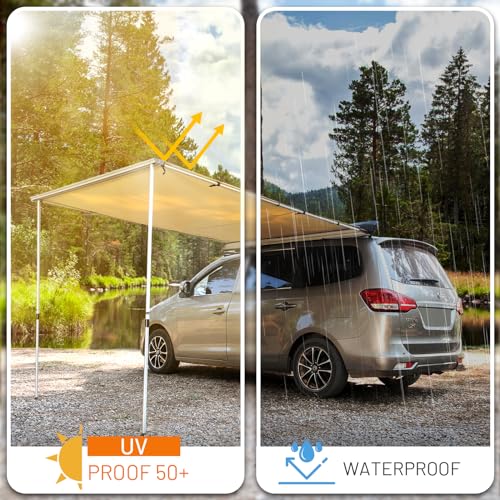 TIMBER RIDGE Car Awning Camper Awning 8.2X6.5ft Truck Awning Waterproof PU10000mm UV50+ Rooftop Overland Camping, Retractable Side Awning Awning Tent Shade for Car/SUV/Truck/Van, Beige