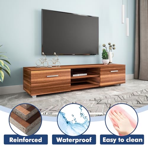 Kennkari TV Stand for 40 45 50 55 60 65 Inch TV Entertainment Center for Living Room Low Profile TV Table Modern TV Media Console with Storage Simple TV Cabinet with Shelves (Wood Grain)
