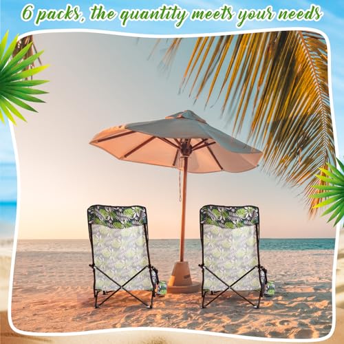 Menkxi 6 Pack Low Beach Chairs, Portable Lightweight Folding Chair for Adults, Low Seat Camping Chairs with Cup Holder, Carry Bag for Outdoor Beach Lawn Sand Picnic Travel(High Back, Green Strips)