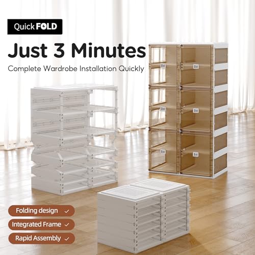 ANTBOX Foldable Shoe Rack,Shoe Organizers for Closet Plastic Shoe Storage Box For Entryway,Living Room,Large Sturdy Stackable Sneaker Cabinet Bins With Magnetic Clear Door 4 Tiers 8 Pairs