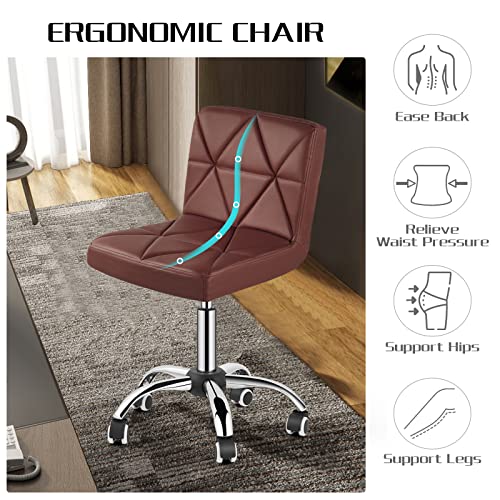 COSVALVE Armless Desk Chair, Mid Back 360 Swivel Office Chair, Height Adjustable Executive Conference Task Chair with Rolling Wheels and Diamond Pattern for Home Bedroom Computer Barber, Brown