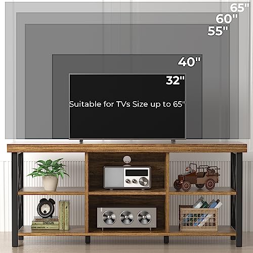 GreenForest TV Stand for TV up to 65 inches, Entertainment Center with 6 Storage Cabinet for Living Room, 55 inch Farmhouse Television Stands Console Table, Industrial TV stands for Living Room, Black