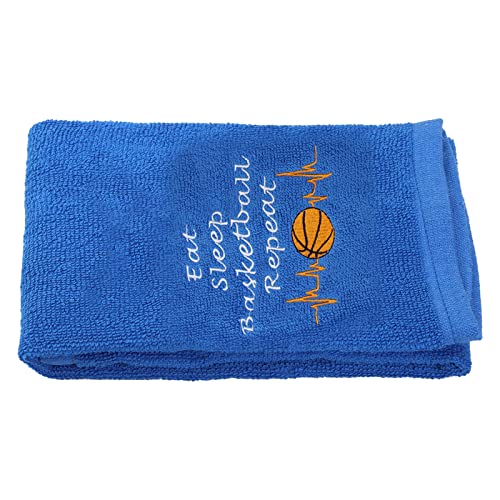 PXTIDY Basketball Theme Workout Towels Basketball Player Gift Eat Sleep Basketball Repeat Embroidered Sports Towel Basketball Coaches Team Gift Basketball Dad Towel (Sport)