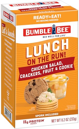 Bumble Bee Lunch On The Run Tuna Salad with Crackers Kit, 8.2 oz (Pack of 4) - Ready to Eat, Includes Crackers, Cookie & Peaches - Wild Caught Tuna - Shelf Stable & Convenient Source of Protein