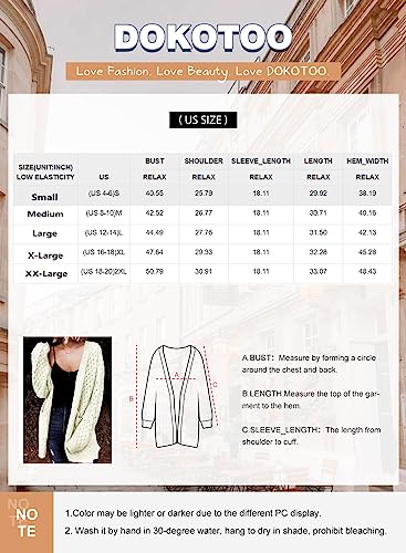 Dokotoo Womens Sweaters 2024 Fashion Oversized Loose Casual Fall Autumn Winter Thick Long Sleeve Open Front Long Cable Knit Cardigans Sweater for Women Outerwear Coat White Medium