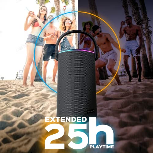 TREBLAB HD-Force - Portable Bluetooth Speaker with Handle, Immersive 50W Stereo Sound, Punchy Bass, 25H Playtime, Power Bank, Wireless TWS, 5 RGB, Waterproof, Shockproof for Outdoors, Camping, Beach