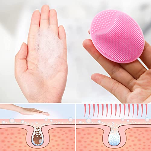 HieerBus Silicone Face Scrubber,Manual Exfoliating Brush,Handheld Facial Cleansing Brush for Women Men-Blackhead Removing Pore Cleansing Massaging for Sensitive, Delicate, Dry Skin (3rd-Grey+White)