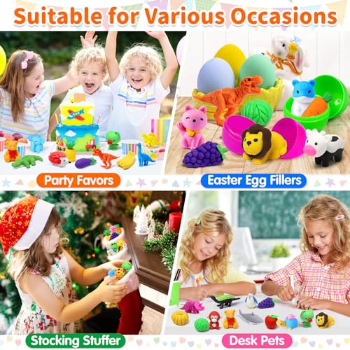 Arscniek 40 Pack Pencil Erasers for Kids Bulk Toys, Puzzle Animal Erasers 3D Mini Erasers Take Apart Food Erasers, Party Favors Desk Pets Classroom Prizes Treasure Box Stocking Stuffers for Kids