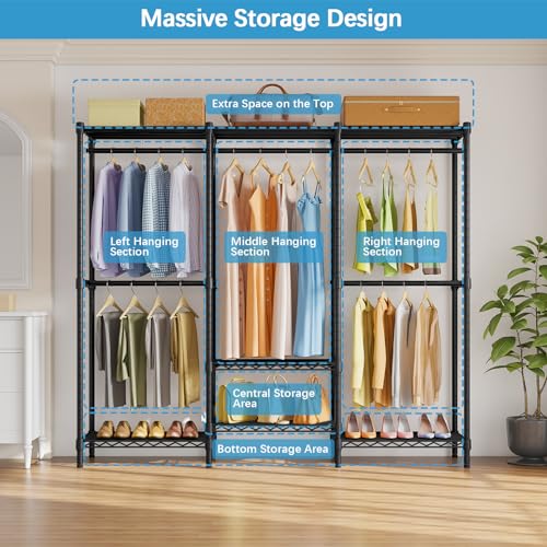 VIPEK V5C SE Garment Rack Wardrobe Closet, Heavy Duty Clothes Rack with Adjustable Shelves and Black Upgraded Polyester Cover, Black Metal Clothing Storage Organizer for Bedroom, 70.1" Lx17.3 Wx76.4 H