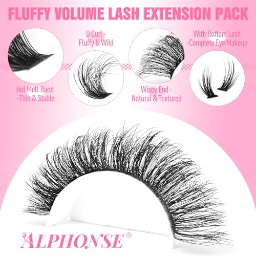 ALPHONSE Fluffy Lash Clusters with Bottom Lashes 12-20MM Cluster Eyelash Extensions Thick Volume Individual Lashes 320pcs DIY Lash Extension Clusters for Beginners (80D+100D)