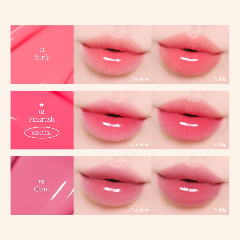 COSNORI Flow Wave Lip Tint - Vegan Glassy Lip Gloss, Lightweight & Long-lasting, Plant-derived Oil Moisturizer, K-Beauty (12 PINK LILY)