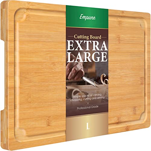 Extra Large Cutting Board, 16" Bamboo Cutting Boards for Kitchen with Juice Groove and Handles Kitchen Chopping Board for Meat Cheese board Heavy Duty Serving Tray, L, Empune