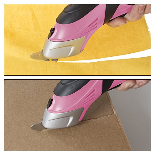 Cordless Electric Scissors with Two Blades – Fabric, Leather, Carpet and Cardboard Cutter – 3.6V Lithium-Ion Rechargeable Battery by Stalwart (Pink)