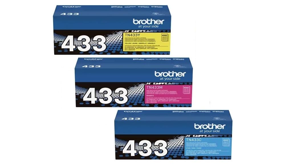 Brother TN433C, TN433M, TN433Y (TN-433C, TN-433M, TN-433Y) Cyan, Magenta and Yellow Color Toner Cartridge Set