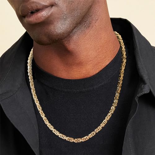 SILILUN Byzantine Chain Necklace Stainless Steel 14K Gold 5mm Wide Punk Jewelry Hip Hop Necklace Chain Men Women(18 Inches, Byzantine 5mm Wide 14K Gold)