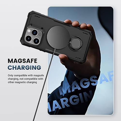 NULETO for iPhone 15 Pro Max Case with Rotatable Ring Holder Compatible with Magnetic Charging, Protective Magnetic Phone Case for iPhone 15 Pro Max 6.7 with Ring Stand Kickstand and Magnet, Black