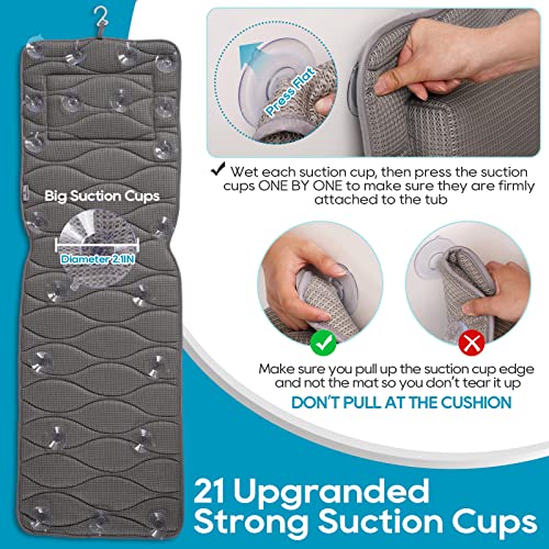 Full Body Bath Pillow, Bath Pillows for tub with Mesh Washing Bag & 21 Non-Slip Suction Cups, Spa Bathtub Pillow for Head Neck Shoulder and Back Support - 5D Air Mesh & Quick Drying | Blue