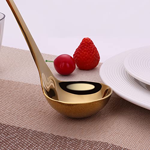 Mafier 8.46 Inch Mini Gravy Ladle, 18/10 Stainless Steel Small Ladle for Sauce Heavy Duty Soup Ladle for Stirring, Portioning and Serving Dishwasher Safe Metal Kitchen Ladle for Cooking(Gold)