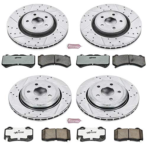Power Stop Brake Pad & Rotor Kit For 2012 2013 Jeep Grand Cherokee SRT8, 2014-2017 Jeep Grand Cherokee SRT - Front & Rear Carbon Fiber Brake Pads with Drilled & Slotted Rotors Replacement, K5958-26