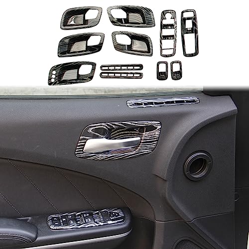 crosselec Central Control AC Switch Gear Shift Panel Cover Trim for Dodge Charger 2015-2022 (Laser Wood Grain-Door)