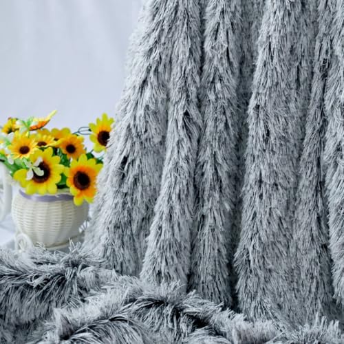 Luxurious Shaggy Throw Blanket, Faux Fur Furry Fuzzy Blanket, Long Pile Plush, Soft Fluffy Texture for Couch, Bed, Living Room Decor(63x79 Inches,Khaki)