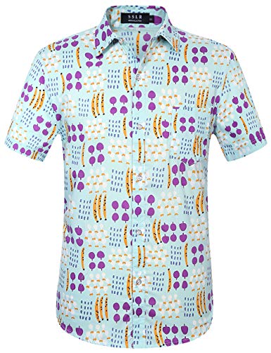 SSLR Mens Hawaiian Shirt, Tropical Shirts for Men, Aloha Pineapple Shirt Men Button Down Short Sleeve (Small, Light Green)