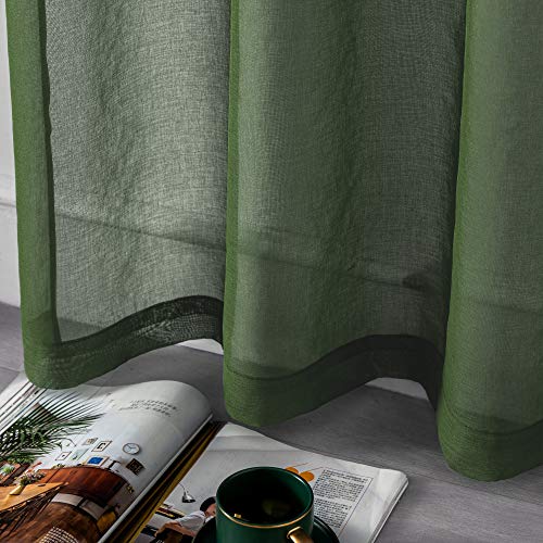 DUALIFE Sage Green Sheer Curtains 84 Inch Length for Bedroom & Living Room Rod Pocket Green Voile Window Curtain Panels for Kids Girls Room 2 Panels 52 x 84 Long