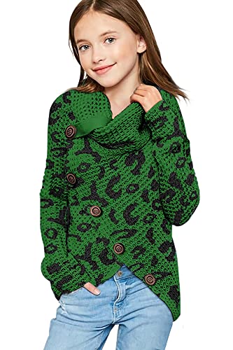 Haloumoning Girls Sweaters Button Turtle Cowl Neck Asymmetric Hem Wrap Pullover Sweaters for Girls A-Khaki