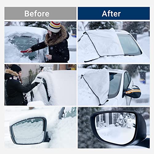 AstroAI Car Windshield Snow and Ice Cover - 2 Side Mirror Protectors, Windproof UV Sunshade for Cars, SUVs, Vans