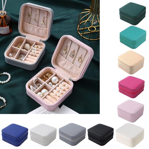 CHENGBEI Jewelry Box PU Leathers Small Portable Travel Organizer Display Storage Holder Boxes for Rings Earrings Necklacets Gift Double Layer Jewelry Box, blue green