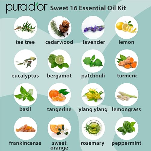 PURA D'OR Organic Perfect10 Essential Oils Set - 10x 10mL Wood Box Aromatherapy Gift Set - 100% Pure Therapeutic Grade for Relaxation and Wellness (Lavender, Peppermint, Eucalyptus, Tea Tree & More)