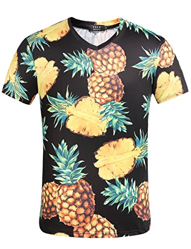 SSLR Mens Hawaiian Shirts Casual Print Short Sleeve T Shirt for Men (Small, Black Yellow)