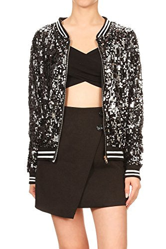 Anna-Kaci Womens Sequin Jacket Bomber Coat 1989 Slitter Outfit For Concert Party, Royal Blue, Medium