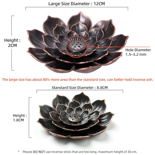 GARMOLY Large Incense Holder for Sticks Anti-Ash Spilling, Brass Lotus Incense Stick Holder and Detachable Ash Catcher