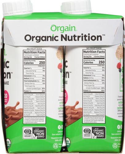 Orgain Organic Nutritional Protein Shake, Creamy Chocolate Fudge - 16g Grass Fed Whey Protein, Meal Replacement, 20 Vitamins & Minerals, Fruits & Vegetables, Gluten Free, Non-GMO, 11 Fl Oz (4 Pack)