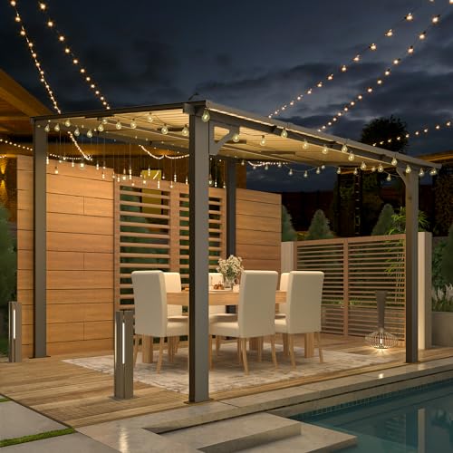 AECOJOY 20' x 12' Gazebo in White, Large Wall Mounted Gazebos on Clearance, Outdoor Patio Lean to Gazebo Metal Awnings for Decks,Patio, Porch, Backyard and More