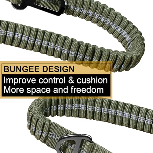 TINMARDA Heavy Duty Dog Leash with 2 Padded Handles & Advanced Easy Metal Clip, 4-6FT Shock Absorbing No Pull Dog Leashes for Medium Large Dogs That Pull (Army Green)